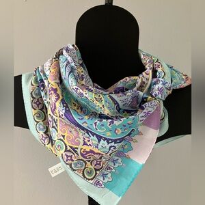 Nwot 100% Silk Scarf Blue Purple Paisley